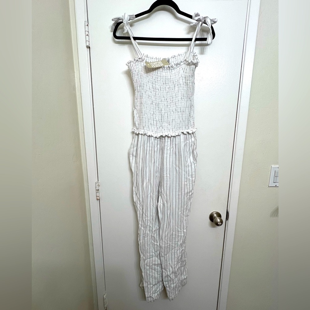 Heroes & Dreamers White Pinstripe Romper Jumpsuit